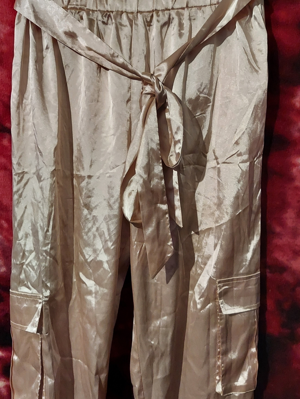 Satin Tie-Waist Wide-Leg Pants - Champagne